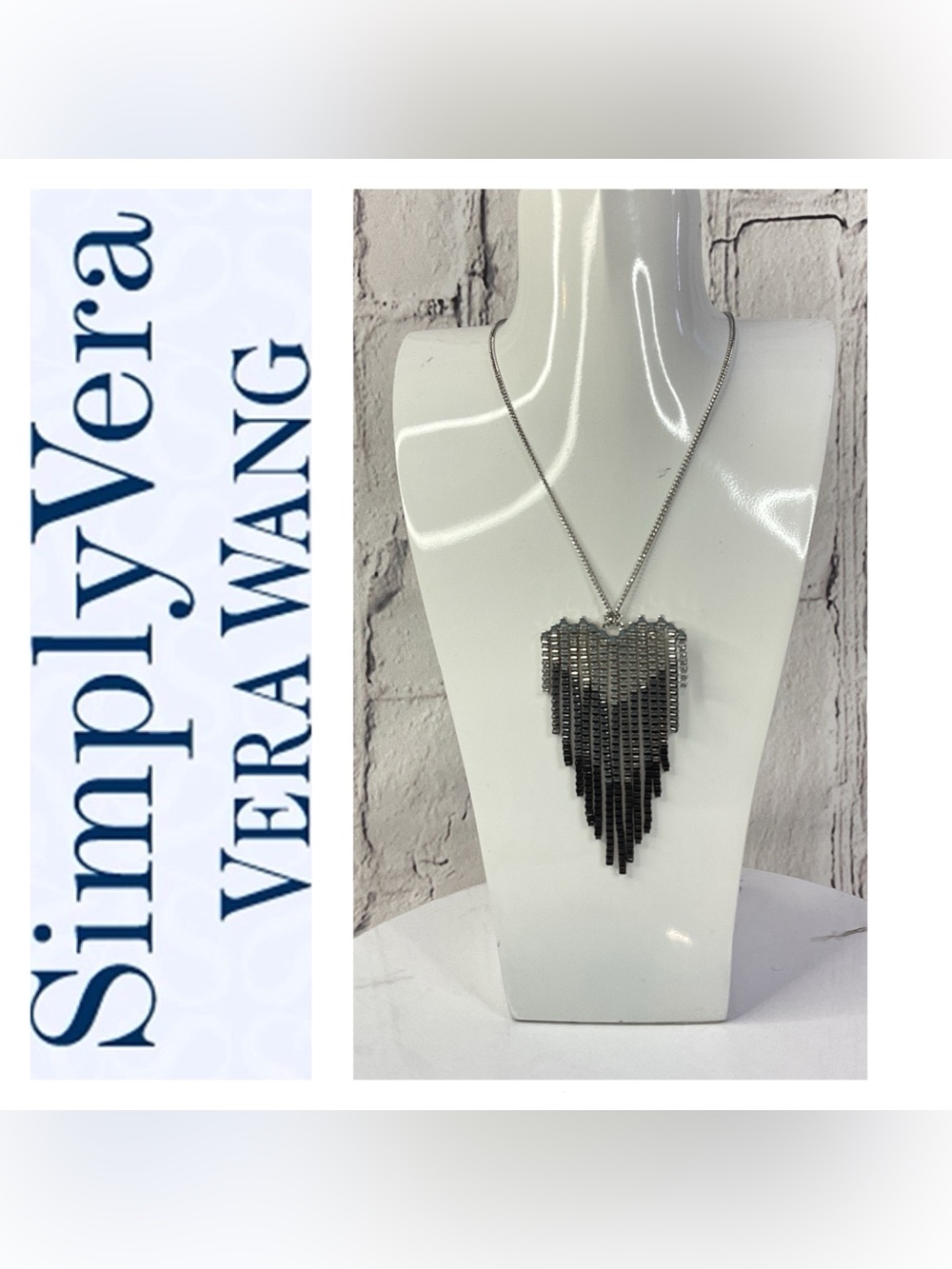 🌟🌟 Simply Vera Vera Wang Gunmetal Fringe Heart Pendant Necklace